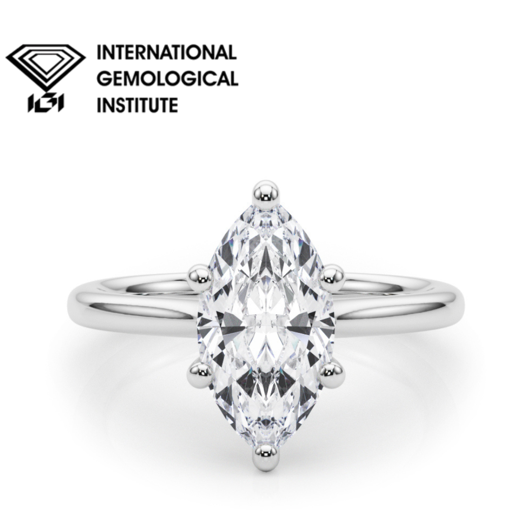 IGI Lab-Grown Marquise Cut Diamond  Floral Six-Prong Solitaire Engagement Ring.