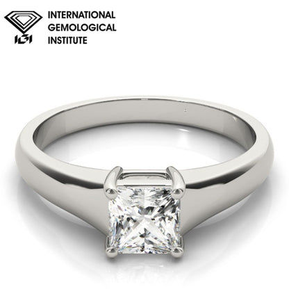 IGI Lab-Grown D-VVS Princess Cut Diamond Solitaire Twisted Claw Set Engagement Ring.