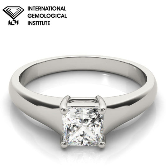 IGI Lab-Grown D-VVS Princess Cut Diamond Solitaire Twisted Claw Set Engagement Ring.