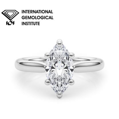 IGI Lab-Grown D-VVS Marquise Cut Diamond 6-Prong Solitaire Engagement Ring.