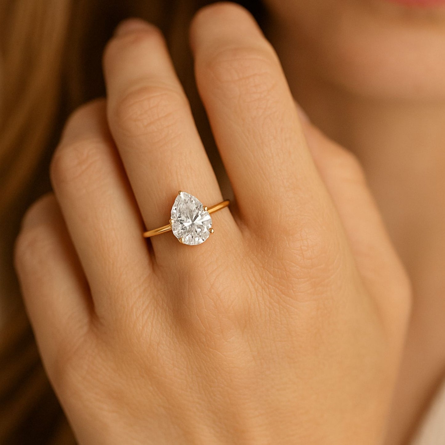 IGI Lab-Grown Pear Diamond Six Prong Set Solitaire Engagement Ring, D Color VVS Clarity