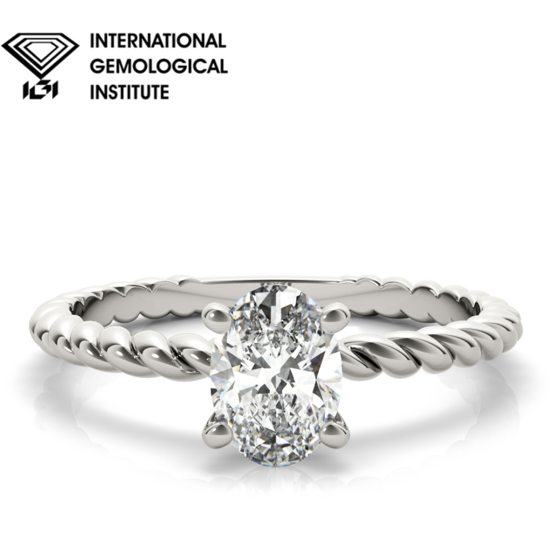 IGI Lab-Grown Oval Diamond 4 Prong Twist Solitaire Engagement Ring, VVS Clarity D Color