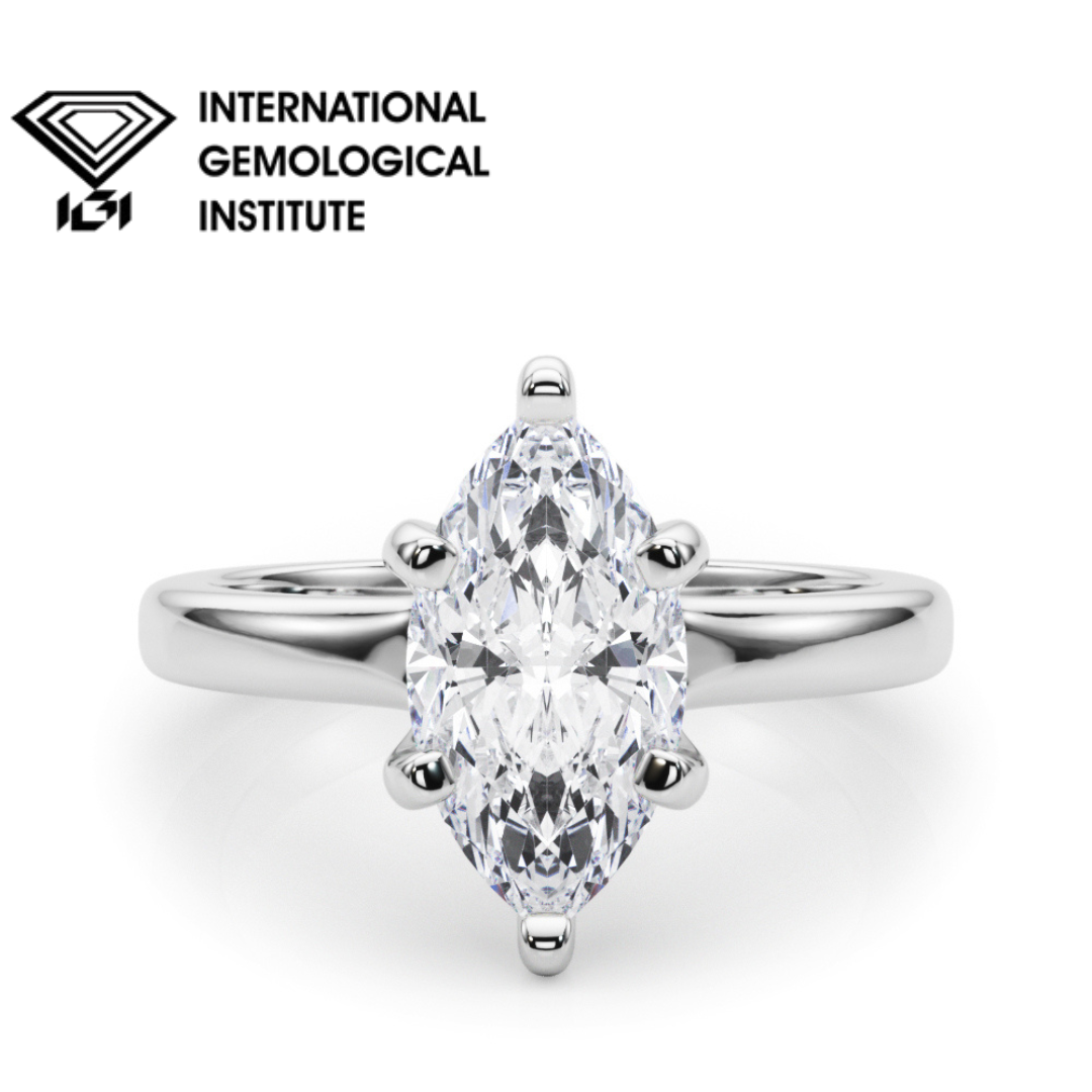 IGI Lab-Grown D-VVS Marquise Cut Diamond Solitaire Engagement Ring.