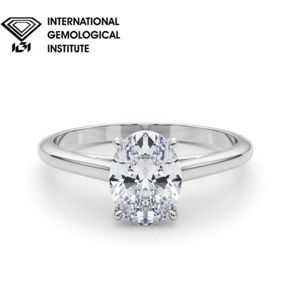 IGI Lab-Grown Oval Diamond 4 Prong Solitaire Engagement Ring, VVS Clarity D Color