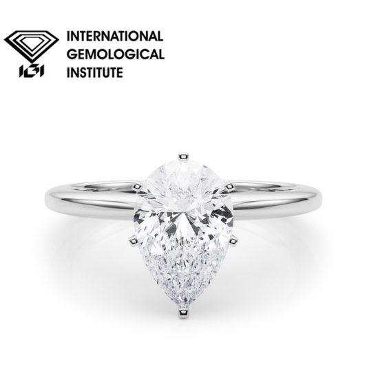 IGI Lab-Grown Pear Diamond 6 Claw Set Solitaire Engagement Ring, D Color VVS Clarity