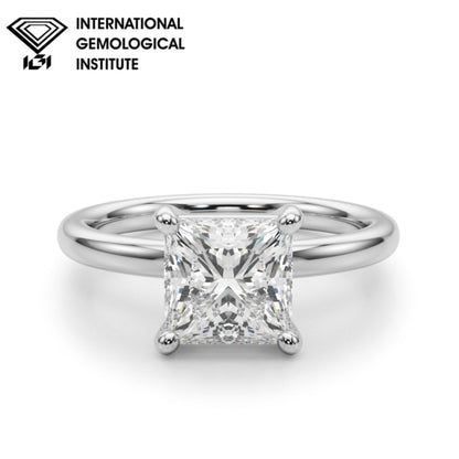 IGI Lab-Grown Princess Cut D-VVS Diamond Four Prong Solitaire Engagement Ring.