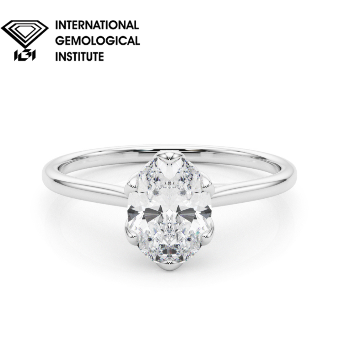 IGI Lab-Grown Oval Diamond Six Claw Solitaire Engagement Ring, VVS Clarity D Color