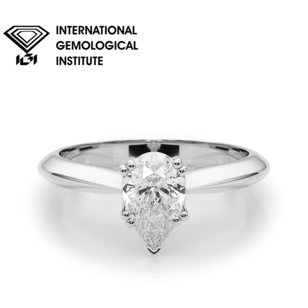 IGI Lab-Grown Pear Diamond Double Prong Set Solitaire Engagement Ring, D Color VVS Clarity