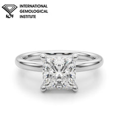 IGI Lab-Grown D-VVS Princess Cut Diamond Four Prong Solitaire Engagement Ring.