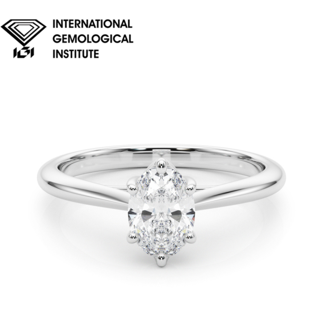 IGI Lab-Grown Oval Diamond 6 Claw Solitaire Engagement Ring, VVS Clarity D Color