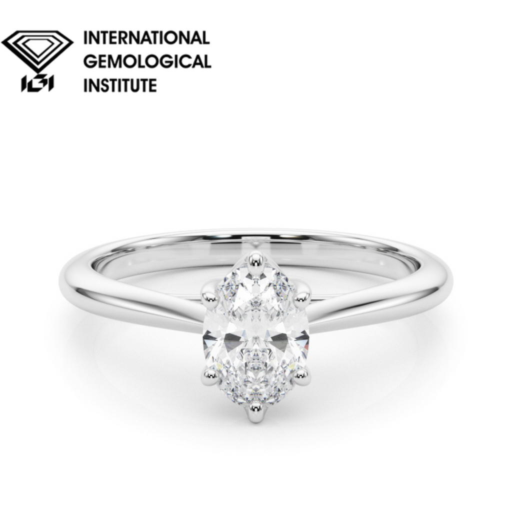 IGI Lab Grown Oval Diamond 6 Claw Solitaire Engagement Ring VVS Clarity D