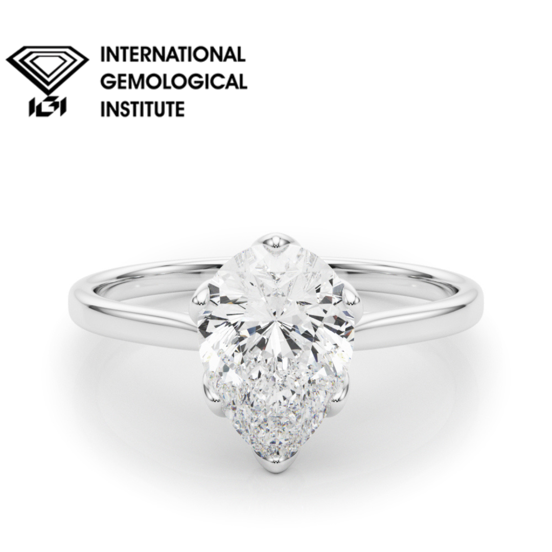 IGI Lab-Grown Pear Diamond Six Prong Set Solitaire Engagement Ring, D Color VVS Clarity