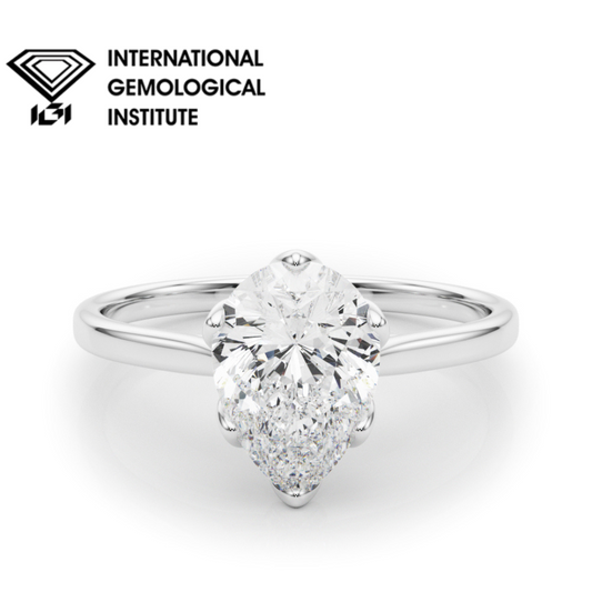 IGI Lab-Grown Pear Diamond Six Prong Set Solitaire Engagement Ring, D Color VVS Clarity