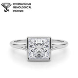 IGI Lab-Grown Princess Cut Diamond Bezel Set Solitaire Engagement Ring or Her.