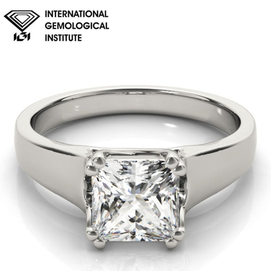 IGI Lab-Grown D-VVS Princess Cut Diamond Solitaire Twisted V-Design Engagement Ring.