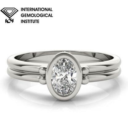 IGI Lab-Grown Oval Diamond Bezel Solitaire Engagement Ring, VVS Clarity D Color