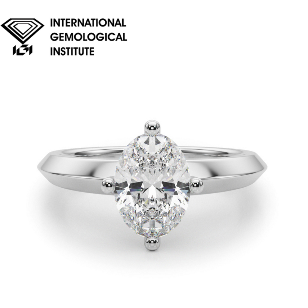 IGI Lab Grown Oval Diamond 4 Claw Set Solitaire Engagement Ring VVS Clarity D