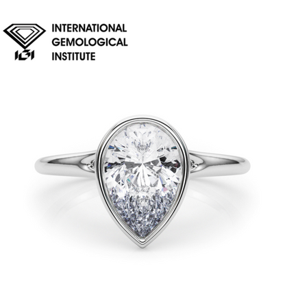 IGI Lab-Grown Pear Diamond Bezel Set Solitaire Engagement Ring, D Color VVS Clarity