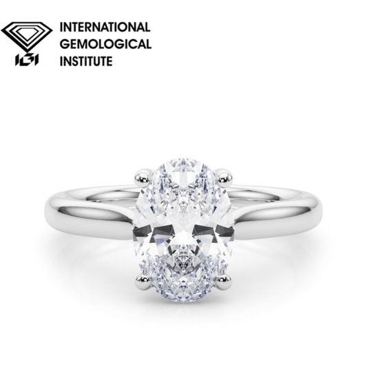 IGI Lab-Grown Oval Diamond 4 Prong Solitaire Engagement Ring, D Color VVS Clarity