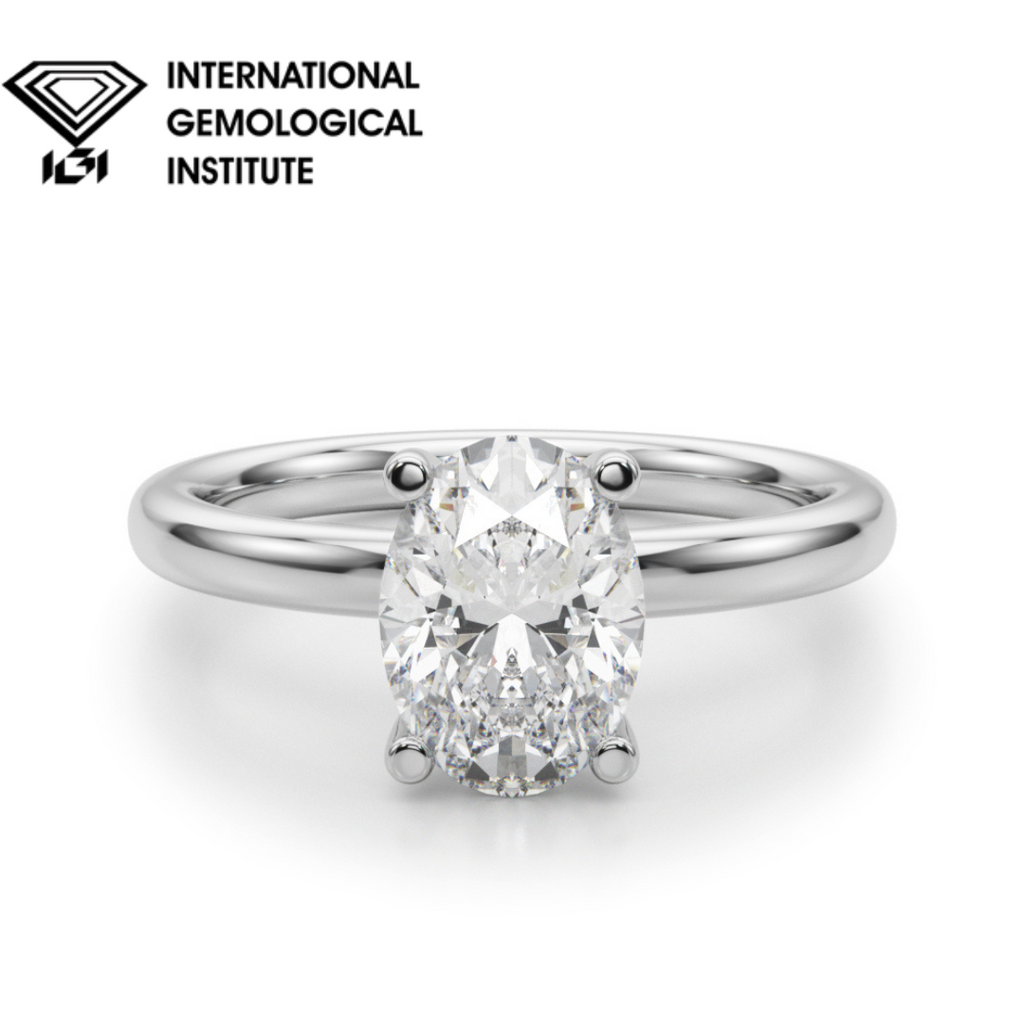 IGI Lab Grown Oval Diamond Four Prong Solitaire Engagement Ring D VVS Clarity