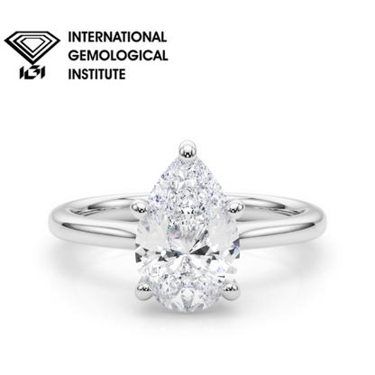 IGI Lab-Grown Pear Diamond 5 Claw Solitaire Engagement Ring, D Color VVS Clarity