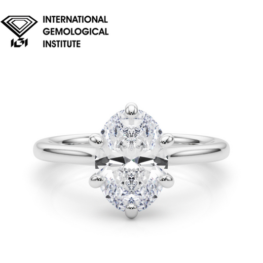 IGI Lab-Grown Oval Diamond 6 Prong Solitaire Engagement Ring, D Color VVS Clarity