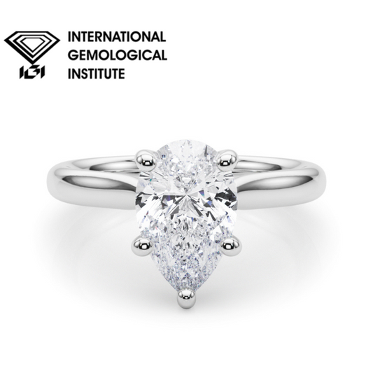 IGI Lab-Grown Pear Diamond Five Prong Solitaire Engagement Ring, D Color VVS Clarity