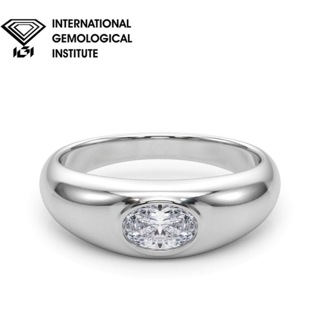 IGI Lab-Grown Oval Diamond Horizontal Bezel Solitaire Engagement Ring, D Color VVS Clarity