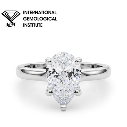 IGI Lab-Grown Pear Diamond 5 Prong Solitaire Engagement Ring, D Color VVS Clarity