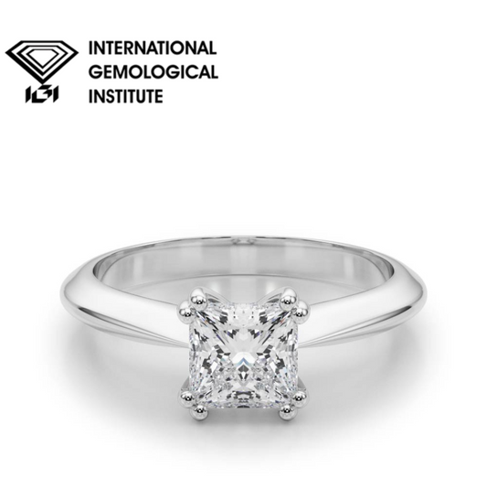 IGI Lab-Grown Cushion Diamond Double 4 Prong Solitaire Engagement Ring, D Color VVS Clarity