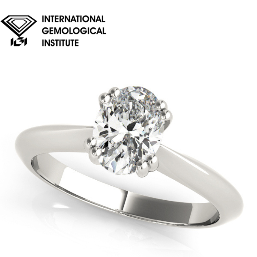 IGI Lab-Grown Oval Diamond Double Prong Solitaire Engagement Ring, D Color VVS Clarity