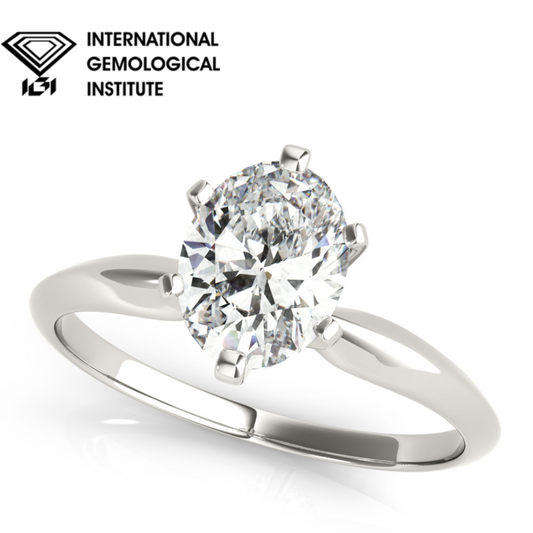 IGI Lab-Grown Oval Diamond 6 Claw Solitaire Engagement Ring, D Color VVS Clarity