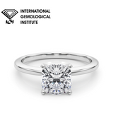 IGI Lab-Grown Cushion Diamond Four Prong Solitaire Engagement Ring, D Color VVS Clarity