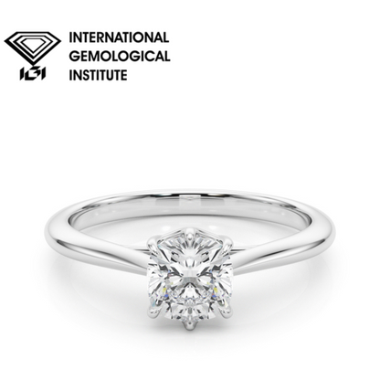 IGI Lab-Grown Cushion Diamond 6 Prong Solitaire Engagement Ring, D Color VVS Clarity