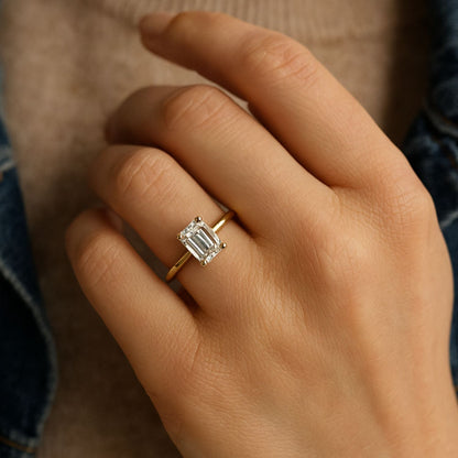 IGI Lab-Grown D-VVS Emerald Cut Diamond 4-prong Solitaire Engagement Ring Gift For Her.