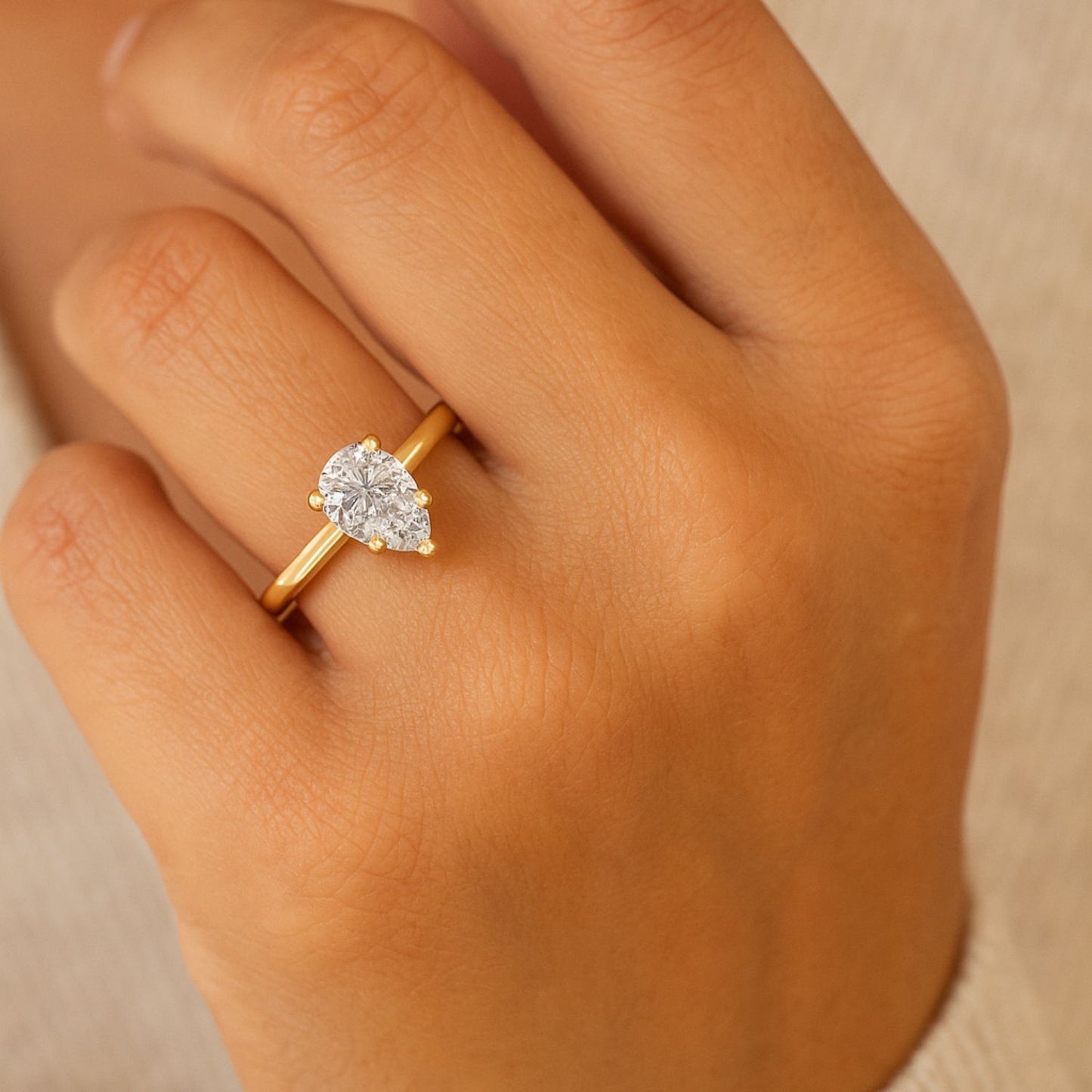 IGI Lab-Grown Pear Diamond Double Prong Set Solitaire Engagement Ring, D Color VVS Clarity