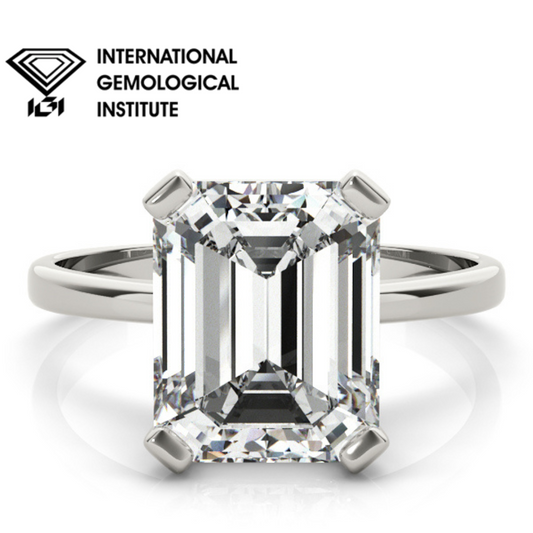 IGI Lab-Grown Emerald Cut D-VVS Diamond Solitaire Engagement Ring.