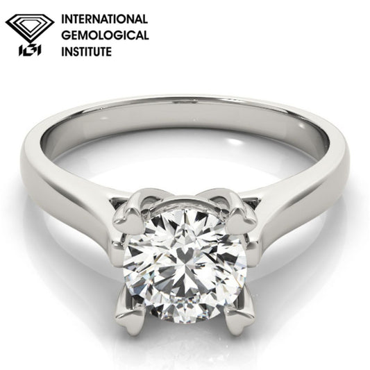 IGI Lab-Grown D-VVS Round Cut Diamond Heart-Shaped Prong Set Engagement Ring.