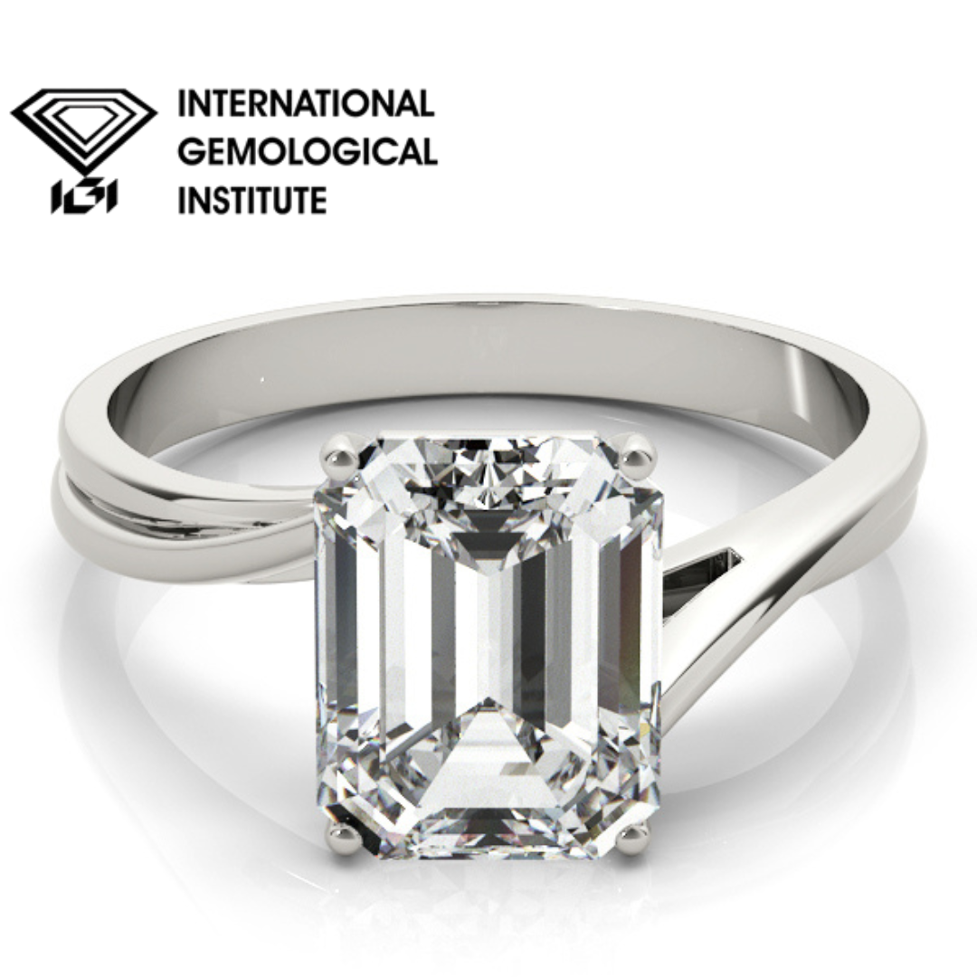 IGI Lab-Grown Emerald Cut Diamond Four-Prong Solitaire Engagement Ring.