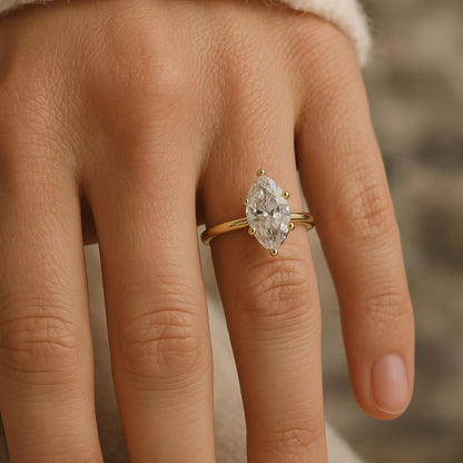 IGI Lab-Grown D-VVS Marquise Cut Diamond 6-Prong Solitaire Engagement Ring.