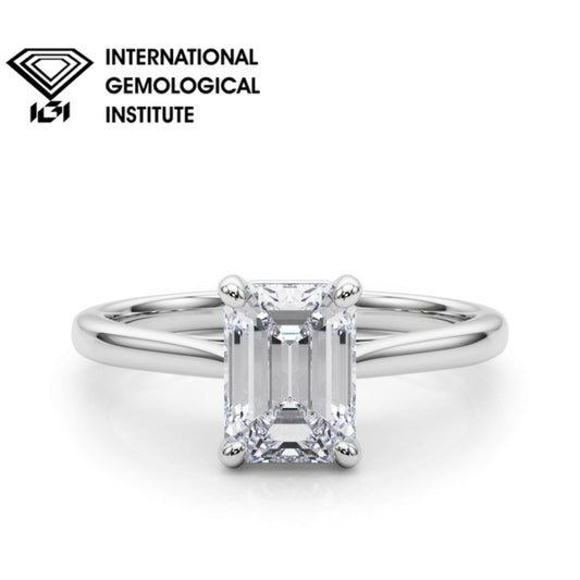 IGI Lab-Grown D-VVS Emerald Cut Diamond 4-Prong Solitaire Engagement Ring Gift For Her.