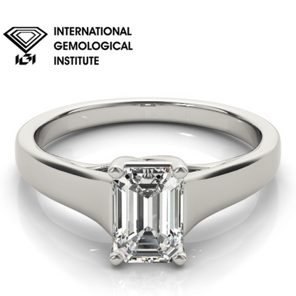 IGI Lab-Grown Emerald Cut D-VVS Diamond Classic Four-Prong Solitaire Engagement Ring.