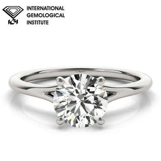 IGI Lab-Grown Round Cut D-VVS Diamond 4-Prong Engagement Ring.