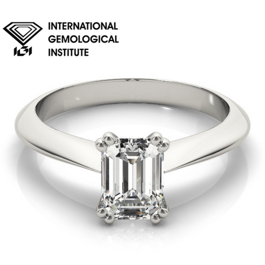 IGI Lab-Grown Emerald Cut D-VVS Diamond Double Prong Solitaire Engagement Ring.