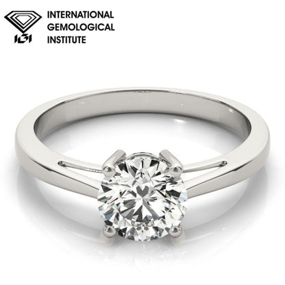 IGI Lab-Grown Round Cut Diamond 4-Prong Solitaire Flower Shape Engagement Ring.