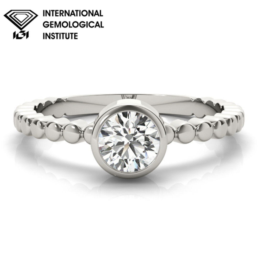 IGI Lab-Grown Round Cut Diamond Bezel Setting Solitaries Engagement Ring.