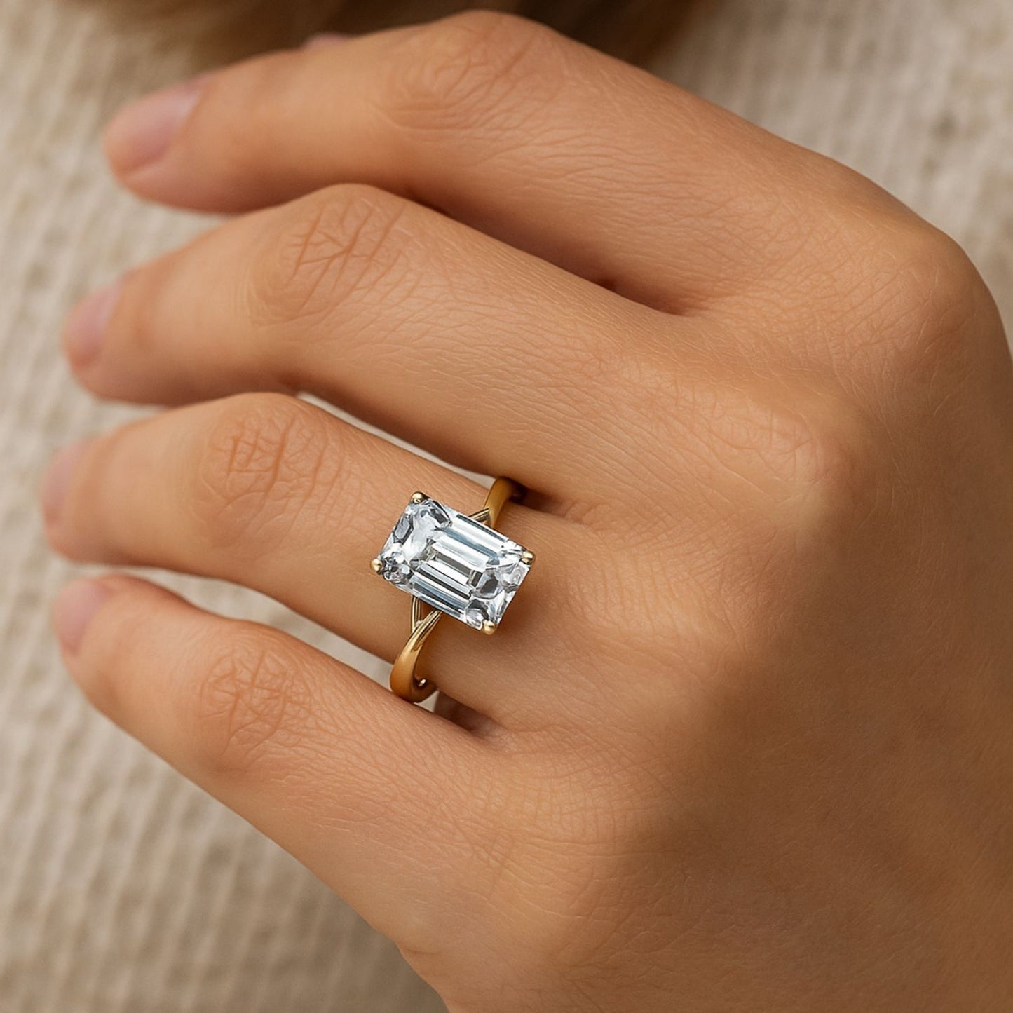 IGI Lab-Grown Emerald Cut Diamond Four-Prong Solitaire Engagement Ring.