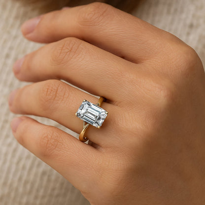 IGI Lab-Grown Emerald Cut Diamond Four-Prong Solitaire Engagement Ring.