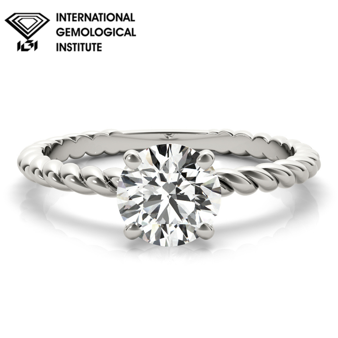 Twisted Rope Ring Setting Lab-Grown Round Diamond Twisted Rope 4-Prong Setting Engagement Ring ...