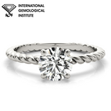 IGI Lab-Grown Round Cut Diamond Twisted Rope 4-Prong Setting Engagement Ring.